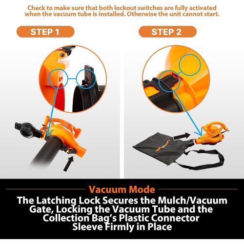 LawnMaster BV1210 Electric Blower Vacuum Mulcher 12 Amp 2-Speed Adjustment with Metal Impeller 240 MPH 380 CFM 16:1 Mulch Ratio with Collection Bag