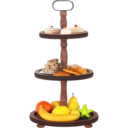 Urban Deco Wooden Tiered Tray 3-Tier Decorative Tray Stand Serving Tray