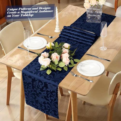MILVOWOC 4 Pack Navy Blue Damask Table Runner, 12 x 72 Inch