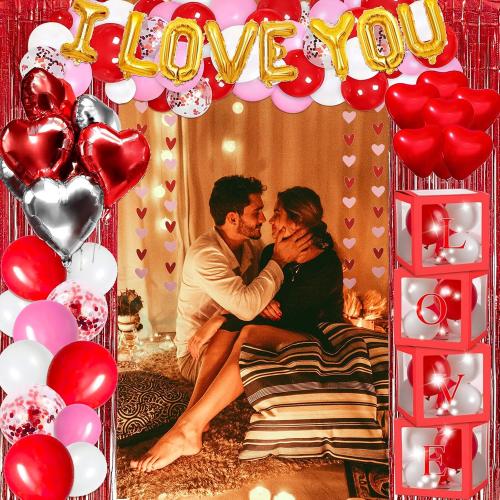 Guudmua 90Pcs Valentines Day Decor Kit, Happy Anniversary Decorations - 4 Pcs Balloon Boxes, Balloon Garland, Multi Decorations For Romantic Decors Special Night