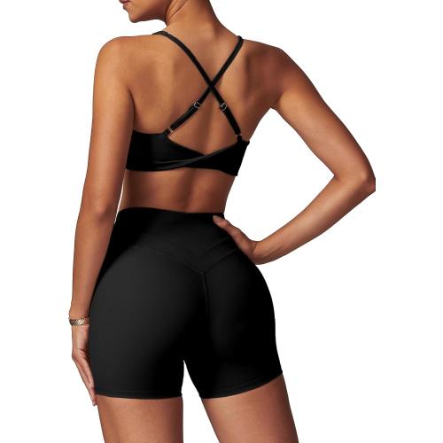 ABOCIW Workout Sets for Women 2 Piece V Neck Twist Back Sports Bra High Waist Biker Shorts Yoga Outfits