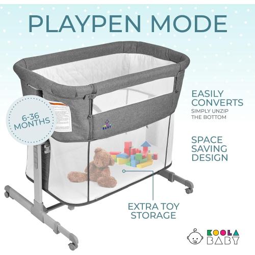 KoolerThings 3 in 1 Baby Bassinet, Bedside Sleeper, & Playpen, Easy Folding Portable Crib (Grey)- KoolaBaby (Bassinet)