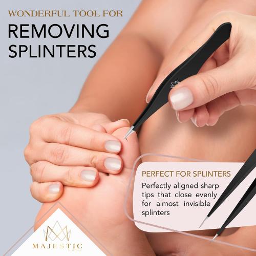 Majestic Bombay Fine Point   Slant Tweezers for Women and Men – Splinter Ticks, Facial, Brow and Ingrown Hair Removal–Sharp, Needle Nose, Surgical Tweezers Precision best tweezers for chin hair