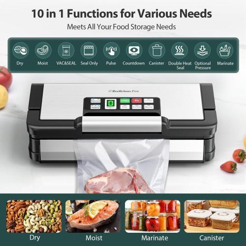 95kPa Vacuum Sealer Machine with AquaLock Technology, Dual-Pump Automatic Food Sealer for Dry & Moist Foods, Double Heat Seal, Built-in Cutter, Bag Storage & Accessory Hose,2 Bag Rolls,Stainless Steel