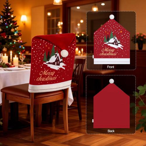 homyfort Christmas Chair Covers Set of  Removable Washable Chair Back Covers for Dining Chairs, Holiday Party Decor for Families & Hosts