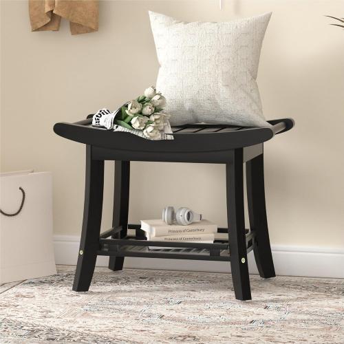 Eastglory Bamboo Shower Bench Chair Bathroom Shower Stool Seat for Inside Shower Bathtub with Storage Shelf Shower Foot Rest for Shaving Legs 25.2 x 13 x 19.2 Inches Black