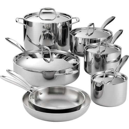 Tramontina Signature Tri-Ply Clad Stainless Steel 12-Piece Cookware Set with Lids, Pots and Pans Kitchen Set, Induction-Ready, Dishwasher-Safe, NSF-Certified, Made in Brazil