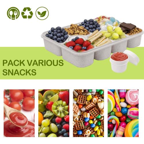 Snackle Box Containers with 2 Sauce Pots - Quality PET Material Snackle Container, 10 Compartments,Portable Snack box for Picnic, Camping, Party(White)