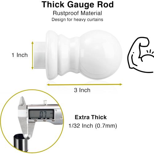 1 Inch White Curtain Rod for Windows 26 to 42 Inch with Window Treatment Hardware - Decorative Bedroom Kitchen Drapery Window Curtain Rod and Bracket Set for Drapes and Curtains