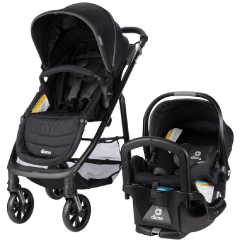Diono Quantum 4 3-in-1 Travel System with LiteClik30 R SafePlus Infant Car Seat and Base, Black Jet