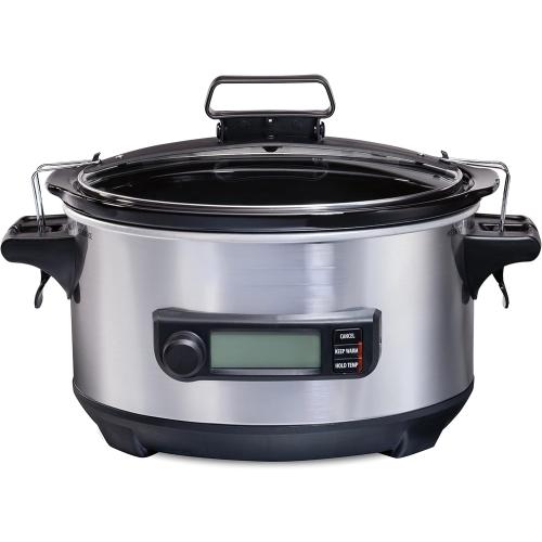 6 Quart Slow Cooker, Stainless, Integrated Probe Track’s Your Food’s Temperature, Expand Your Cooking Options, Suitable for Kitchen, Dining Room, Etc, 16.00 x 10.63 x 16.19 Inches (L x W x H), Silver