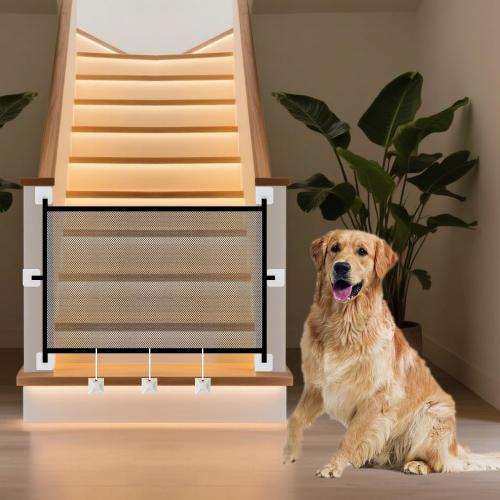 Dog Gate for Stairs & Doorways, Pet Gates for The House, Dogs Screen Mesh Gate for Pets, 43” W x 28 H