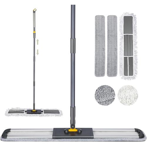 36 Inch Commercial Industrial Floor Mop, Long Handle, Washable Cotton and 2 Microfiber Mop Pads, Heavy Duty Wet and Dry for Hardwood, Tiles, Laminate