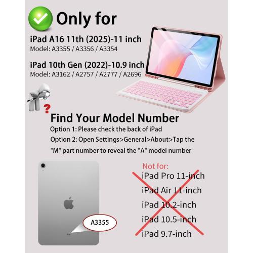Case Keyboard for iPad A16 11th 10th Generation 11-inch 7 Color Backlit