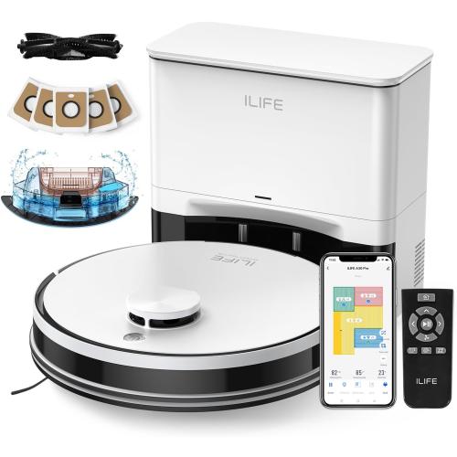 ILIFE A30 Pro Robot Vacuum and Mop, Self Emptying Station for 60 Days, 5000Pa Suction, LiDAR Navigation, No-Go Zones, 2.4G WiFi/App/Alexa/Remote Control, Roller Brush for Carpet, Hard Floors, 110V