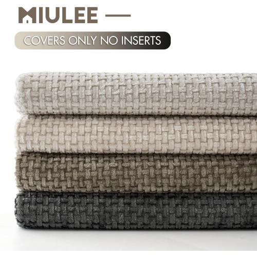 MIULEE Soft Decorative Chenille Pillow Covers Neutral 18x18 Pack of 4