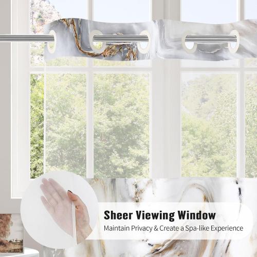MitoVilla No Hooks Needed Marble Shower Curtain Set with Snap-in Liner, Modern