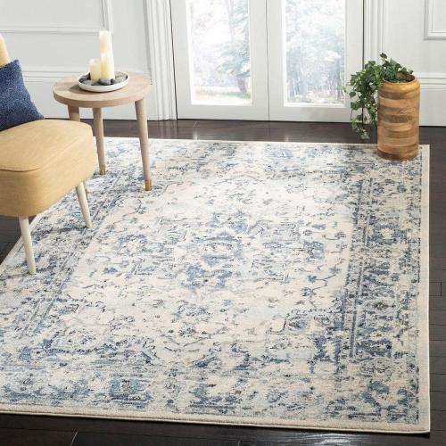 Charleston Ivory/Navy 9 ft. x 12 ft. Distressed Border Area Rug