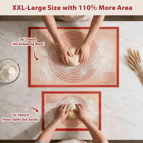 Non-slip Silicone Pastry Mat Extra Large Measurements 36''x 24'' Baking Mat