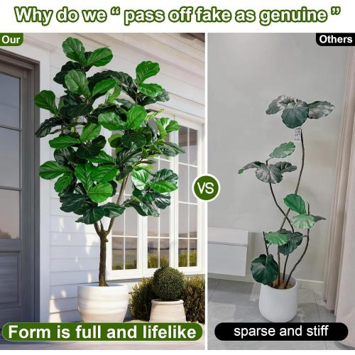 Large Artificial Trees with Pot Indoor Outdoor Realistic Floor Fake plantas Tall Faux Fiddle Leaf fig Tree for Home Living Room Bedroom Office Porch Outside Patio arboles artificiales para decoracion