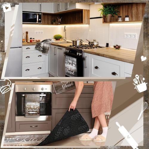 10 Pcs Farmhouse Kitchen Decor and Accessories Set 4 Kitchen Towels 2 Pot Holders 2 Oven Mitts 2 Rugs for Cooking Baking Mom Housewarming Gifts(Brown Gray,Classic Style)