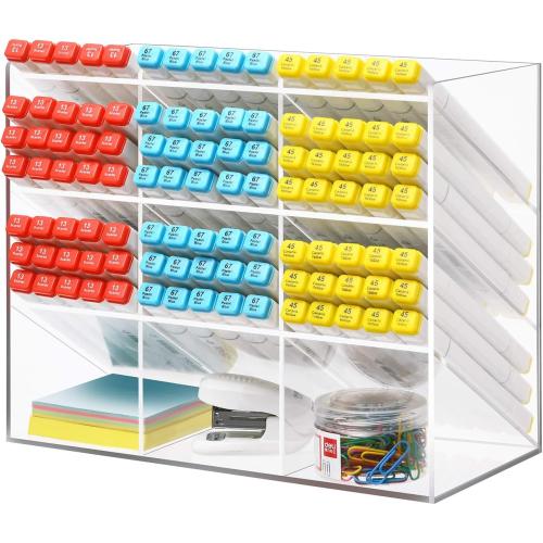 Marbrasse Clear Pen Organizer Storage, Acrylic Desk Organizer with 12 Compartments, Pen Holder for Desk, Desktop Art Organizer for Office School Art Supplies