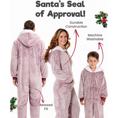 Size L The Big Softy Christmas Onesies Adult & Kid, Red Teddy Fleece Matching Christmas Onesie for Family, Onesie Pajamas Women, Men