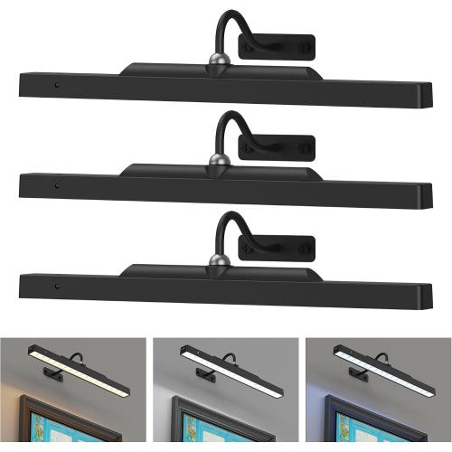 3Pack Picture Light Battery Operated, 16in Picture Light for Wall, 5000mAh Cordless Wall Lights with Controller,Art Light with Dimmable Cordless for Wall Painting,Frame, Portrait, Dartboard- Black