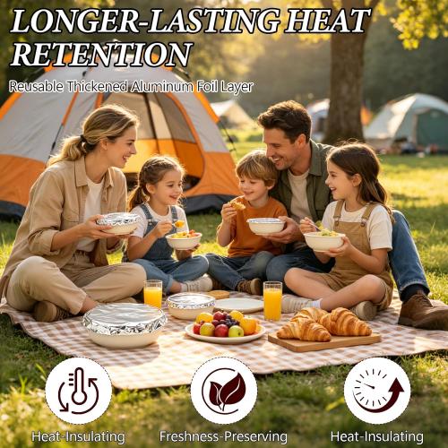 50 Reusable Aluminum Foil Food Covers, Home Dining Table & Food Container Aluminum Foil Heat-Retaining Cover, Universal Reusable Thermal Cover For Foods, Elastic Edges For Bowls & Plates（2box)