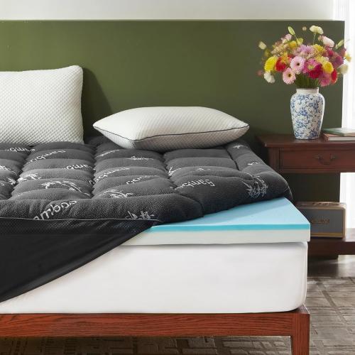 BEDLORE 4 Inch Memory Foam Mattress Topper King,2-in-1 Dual Layer Design (2 Gel Memory Foam   2 Plush Pillow Top Cover) Mattress Topper Medium-Firm,Pressure Relief & Back Pain Support(Dark Gray)