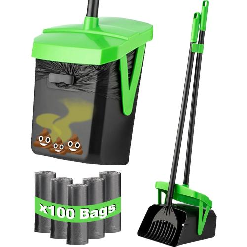 FUSBUNTY Dog Pooper Scooper, Swivel Bin & Rake Set with 100 Waste Bags