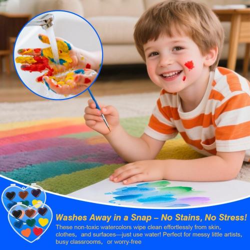 ARTLYMERS Valentines Day Gifts for Kids, 2 Pack Heart Watercolor Paint Set