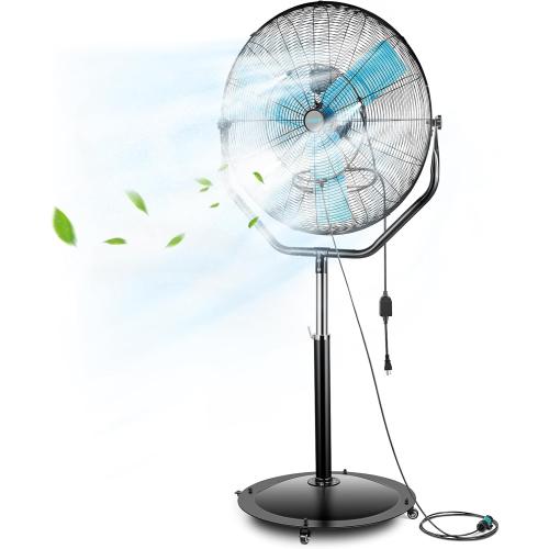 pasapair 8160 CFM 30 High Velocity Outdoor Misting Fan, Standing Fans for Patio Waterproof, Cooling Floor Fan 3-Speed, 360°Rotating, Adjustable Height,4 Casters, Heavy Duty Metal Industrial Fan