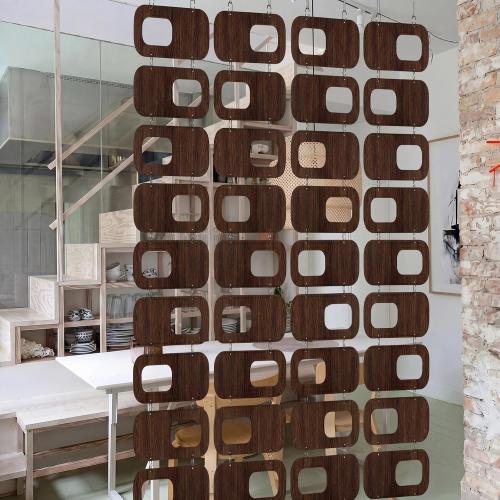 Thyle 4 Strings Mid Century Modern Room Divider Brown Hanging Decorative Screen Accents Abstract Wall Sculpture Geometric Panels for Interior Panel Privacy Screen Panels Set