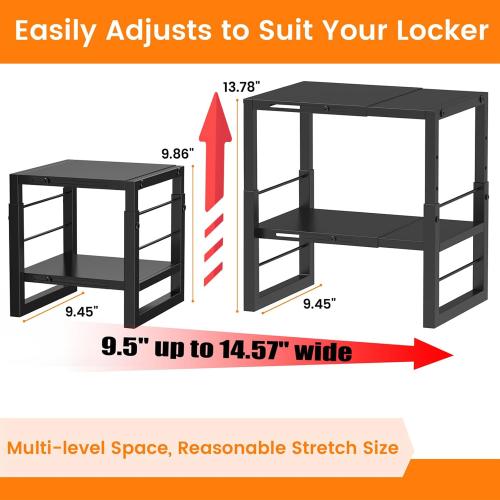 LIDTOP Locker Organizer Shelf School, Adjustable Width and Height, Stackable Metal Locker Storage Organization, Ideal Locker Fits Standard Size School, Office, and Gym Lockers, Black