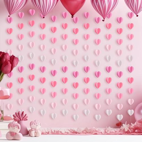 Epakh 12 Pcs Valentines 3D Heart Garland Banners 57ft Hanging Paper Heart Streamers Valentines Wall Decorations Party Decor Supplies for Galentines Wedding Classroom Birthday(Gradient Pink)