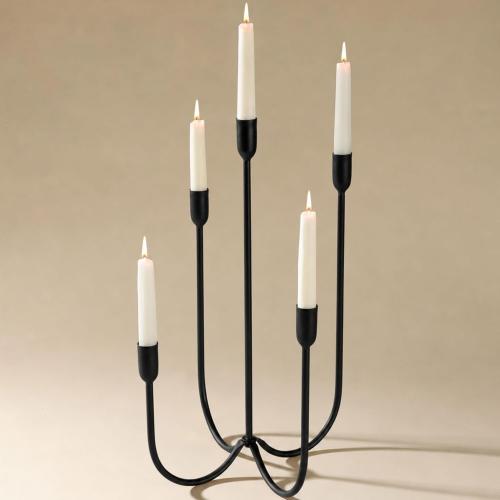 Perfnique 5-Candle Iron Candelabra, 17 Inch Antique Brass Black Candle Holder, Hand-Forged Cast Black Candle Holder for Wedding, Event, Christmas & Dining, Table Centerpiece Décor