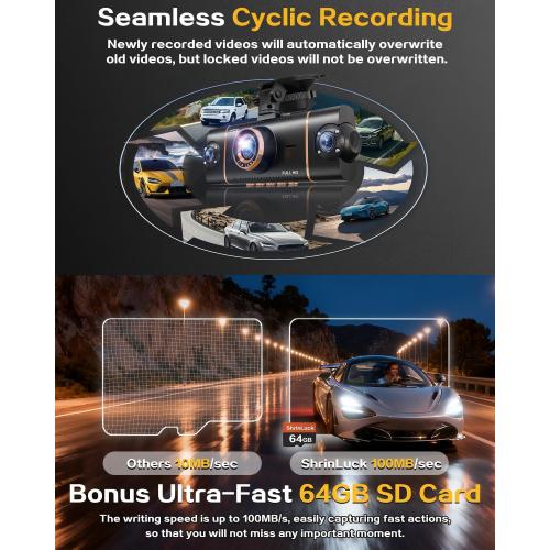 4K Dash Cam Front and Rear, WiFi Dash Camera for Cars with App