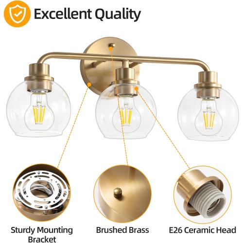 Bathroom Light Fixtures Gold Vanity Light 3 Light Brushed Brass