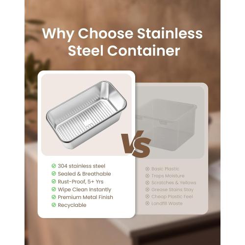 Airtight Stainless Steel Bread Box, Large Bread Storage Container, 2 Packs
