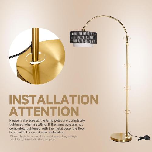 Arc Floor Lamp for Living Room with 12W Bulb,61.5-71.5 Height Adjustable Rattan Floor Lamps with 3 Color Temps, Farmhouse Arched Standing Lamp,Boho Floor Lamp, Arched Floor Lamps for Bedroom, Office