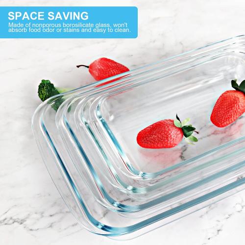 KOMUEE 8 Pieces Glass Baking Dish with Lids, Gray