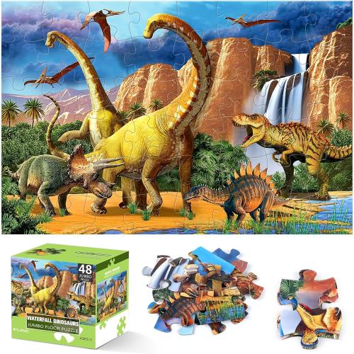 Jumbo Floor Puzzle for Kids,48 Piece Waterfall Dinosaur Large Jigsaw Puzzles, Fun Preschool Educational Toy for Toddlers Ages 3-5,Easter Gift for Boy Girl Ages 4-8