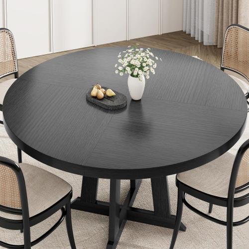 Garvee 47 Inch Round Dining Table for 4-6 People, Wood Kitchen Table, Black