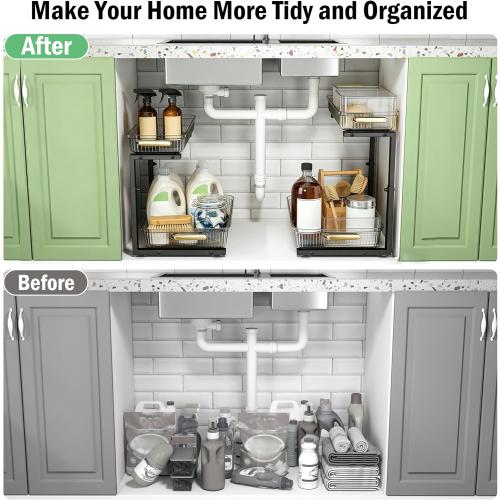 ARSTPEOE Under Sink Organizer - 2 Pack Multi-Purpose Pull-Out Storage Shelf