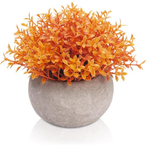 Velener Artificial Boxwood Fake Plant, Mini Sage Green Potted Boxwood Topiary Artificial Plants for Home Decor Indoor, Farmhouse House Plant Office Small Desk Shelf Apartment Coffee Bar(Orange)