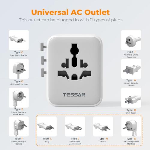 TESSAN Universal Travel Adapter 28W, International Power Adapter