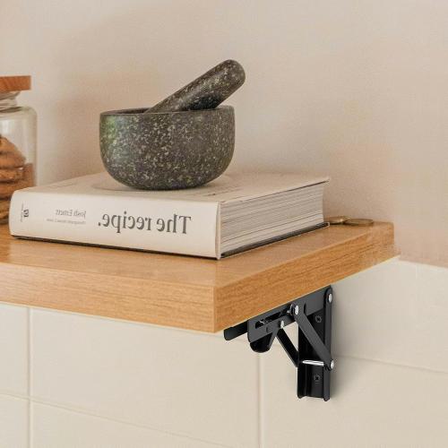 JOY DECOR Matte Black Folding Shelf Brackets, 20 Inch, 2 Pack
