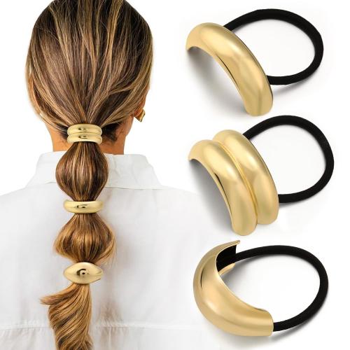 3PCS Gold Hair Ties, Metal Hair Ties for Thick Hair, Elegant Durable Geometric Design, Gold Hair Accessories Stretchy and Non-Damage Ponytail Cuff Holders, 3 Styles in Box Holiday Gifts