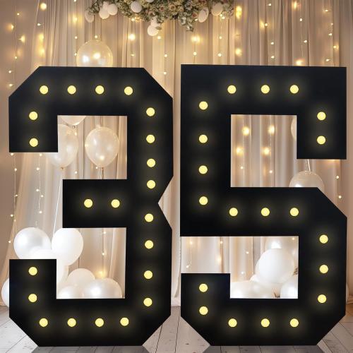 4FT Marquee Light Up Numbers, Black Giant Marquee Number Big Mosaic Number for 35th Birthday Party Decorations Backdrop 35 Anniversary Decor, Pre-Cut Frame Large Number 35****